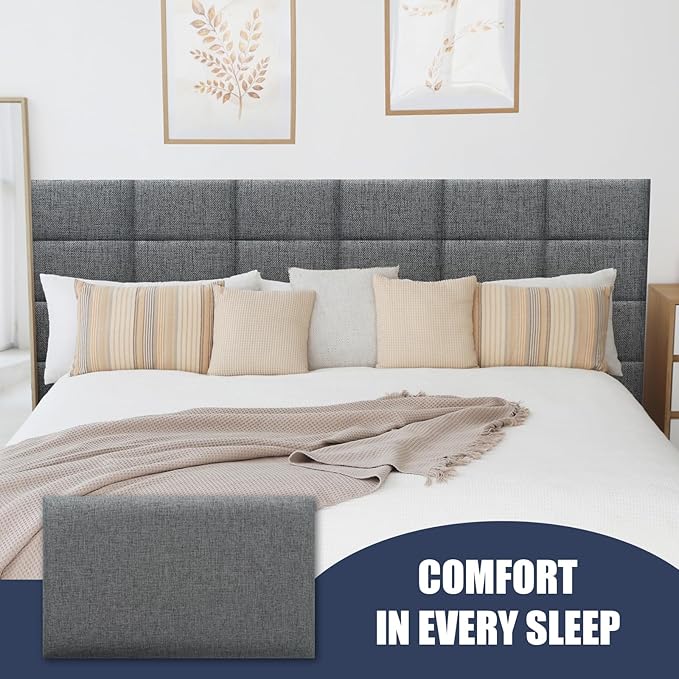 4 Piece Linen Fabric Peel and Stick Headboard, Upholstered Wall Mounted Headboard for Twin, 3D Anti-Collision Soundproof Self-Adhesive Wall Panel for Bedroom 16.53" x 9.84"