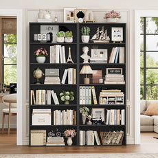 FOTOSOK 6-Tier Open Bookcase and Bookshelf Set of 2, Freestanding Display Storage Shelves Tall Bookcase for Bedroom, Living Room and Office, Black