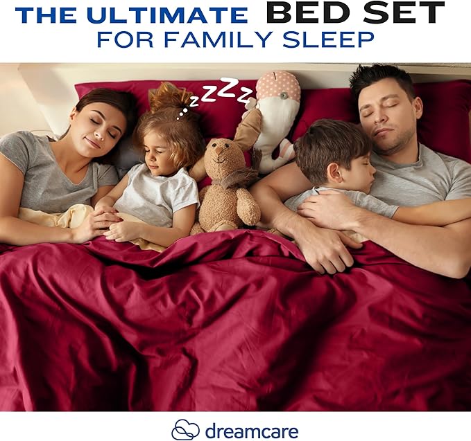 DREAMCARE King Size Sheets Set – 4 pcs Cooling Sheets – up to 21” Deep Pocket King Sheet Set – Hotel Luxury Sheets & Pillowcases – Superior Softness 100% Fine Microfiber with Side Pocket – Burgundy DREAMCARE
