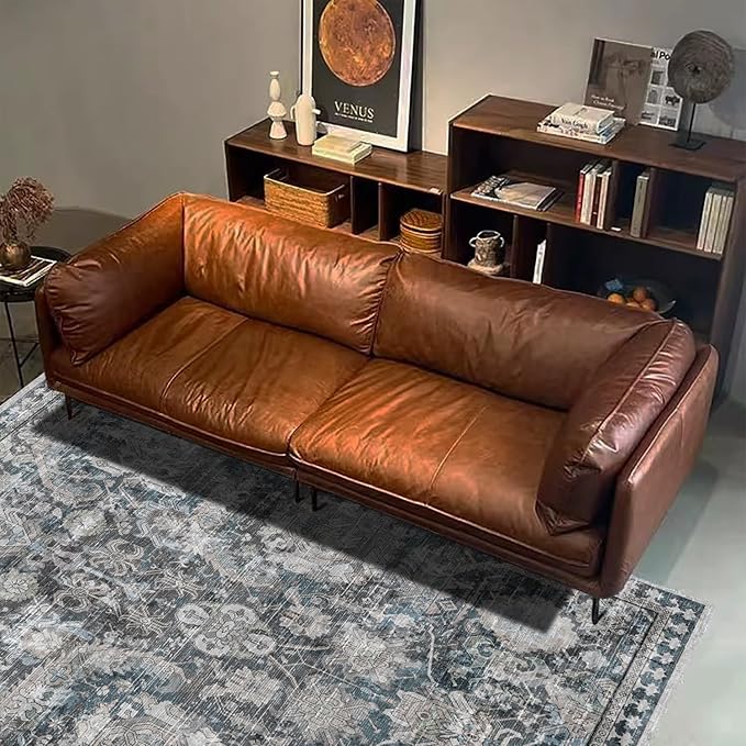 RUGSURE Washable Area Rugs - Perfect for Living Room, Bedroom, Kids Room, Nursery - Stain & Water Resistant Non-Slip, Pet & Child Friendly, Vintage Tribal Area Rugs (Grey and Bule, 9' x 12')