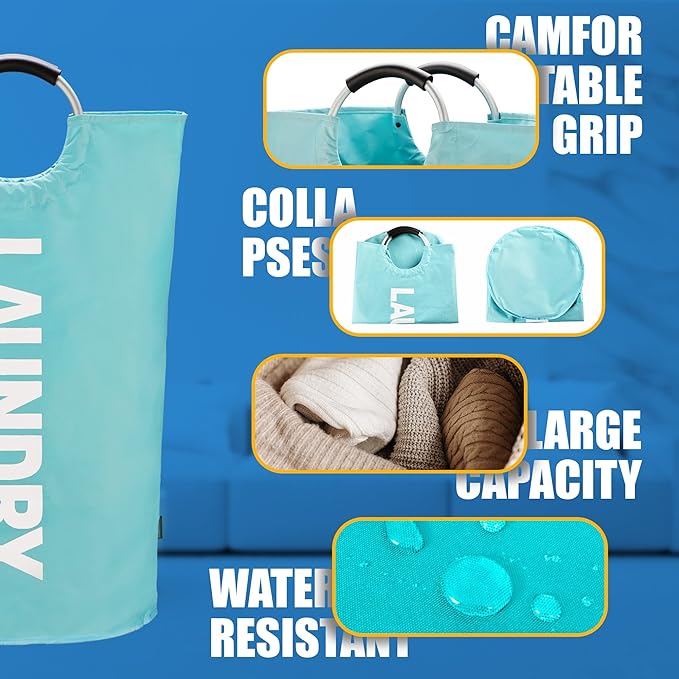 Caroeas 90L Laundry Basket (13 Colors), Waterproof Laundry Hamper, Laundry Bag with Padded Handles, Clothes Hamper Stands Up Well, Collapsible Laundry Basket Easy Storage