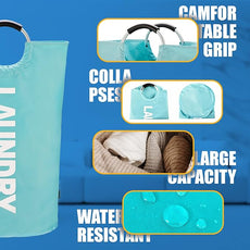 Caroeas 125L Laundry Basket,Large Laundry Hamper, Laundry Bag with Padded Handles, Clothes Hamper Stands Up Well, Collapsible Free Standing Easy Storage Washing Bin (Light Blue,125L)