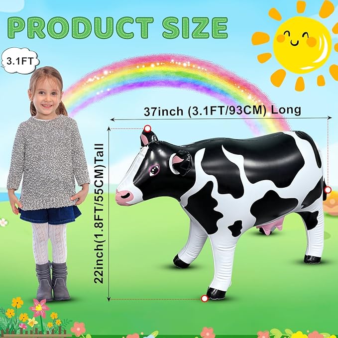 37" Long Inflatable Cow for Inflatable UFO 22" Tall Giant Cow Blow Up Decorations Animals Theme Outdoor Party Indoor Decor