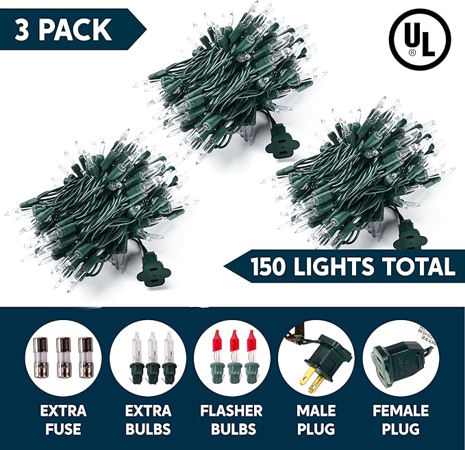 Joiedomi Clear Christmas String Lights Indoor,450(3x150) Mini White Fairy Light,93.6FT Lighting Decor for Patio Dorm Classroom Bedroom Holiday Wedding Party Garland Birthday Festival,Green Wire