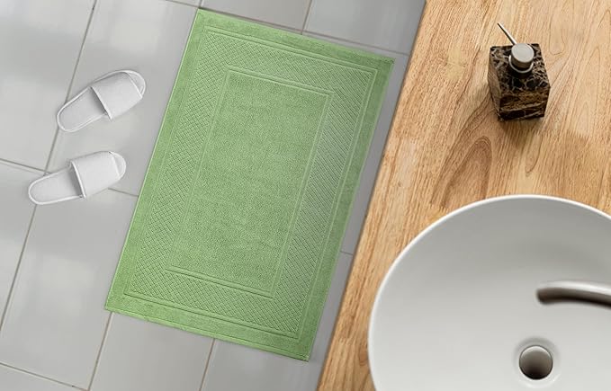 Avalon Towels Sage Green Bath Mat - 100% Cotton Set of 2 Absorbent Bathmat - Bathroom Mats Quick Dry Bath Mats for Bathrooms (22x34 Inches)