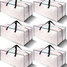 6 Pack Heavy Duty Large Moving Bags W/Backpack Straps - Strong Handles & Zippers, Storage Totes For Space Saving, Fold Flat, Alternative to Moving Box and Storage Bin, Semi-Transparent