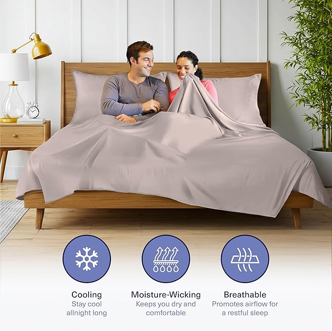 Kickoff Viscose Bamboo Sheets Twin Size 3-pc 100% Organic Bamboo Viscose Bed Cooling Sheets Twin Size Set Cool Bedding for hot Sleepers Sheet, Flat, Fitted, Pillowcase (Dark Grey, T) KickoffHome