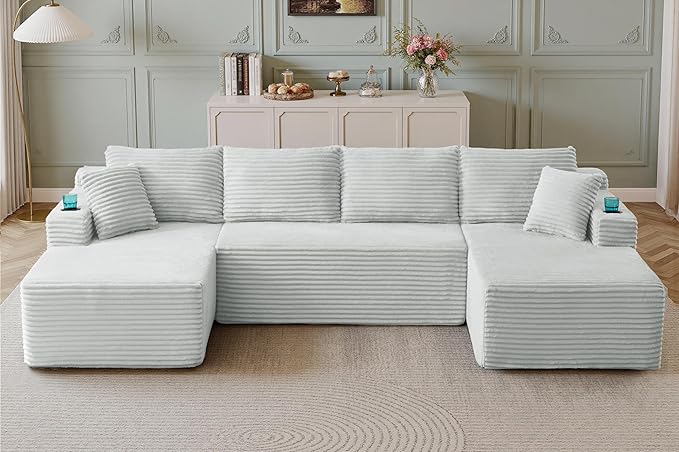 134''Oversized Modular Sectional Sofa Boneless Cloud Couch with Chaise Comfy Sectional Couches for Living Room,Bedroom,Apartment (Light Grey, 134''W U-Shaped)