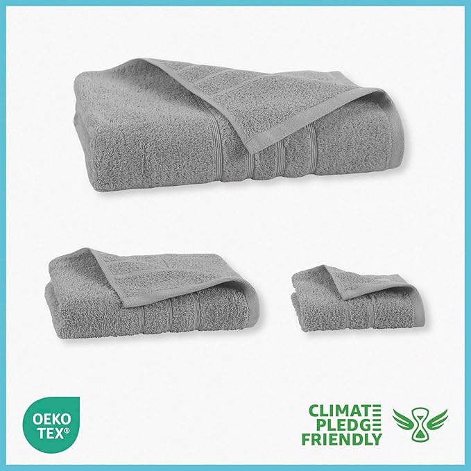 Martex 6-Piece Towel Set – Ultimate Performance – 100% Cotton – 2 Bath Towels – 2 Hand Towels – 2 Wash Cloths – Versatile – Low-Linting – Supersoft & Absorbent Bathroom Set – Easy Care – Monument Gray