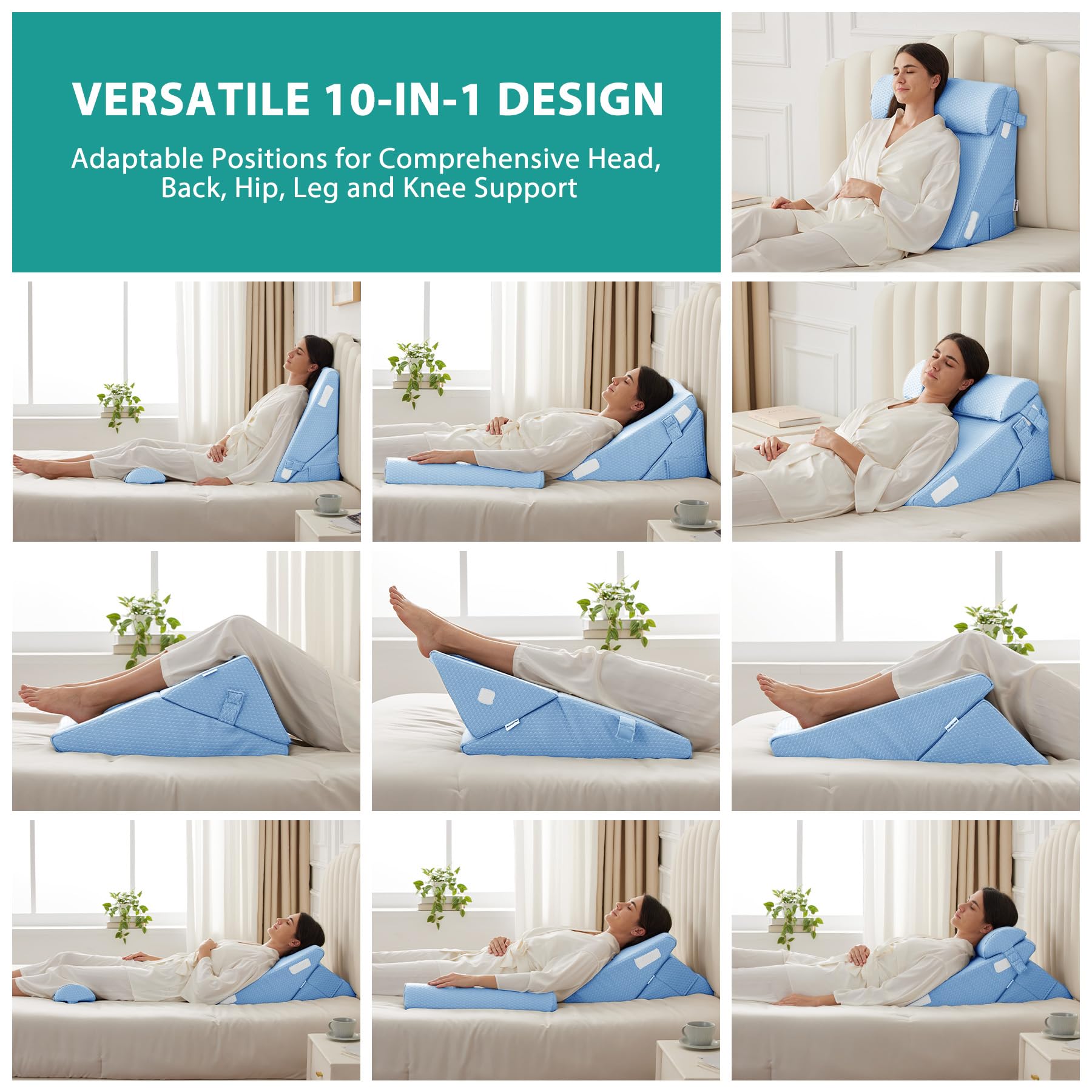 Bedluxe Wedge Pillow Headboard, 3PCS Orthopedic Bed Wedge Pillows Set for After Surgery, Adjustable Pillow Wedge for Acid Reflux&Back Pain Relief, Sleeping, Back Pillow for Bed Sitting Up, White/Grey Dormly