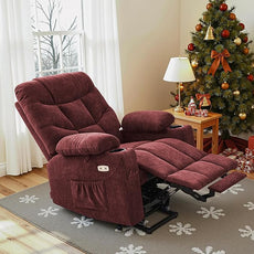 MCombo Power Lift Recliner Chair with Extended Footrest for Elderly People, Fabric 7287 (Burgundy, Medium)
