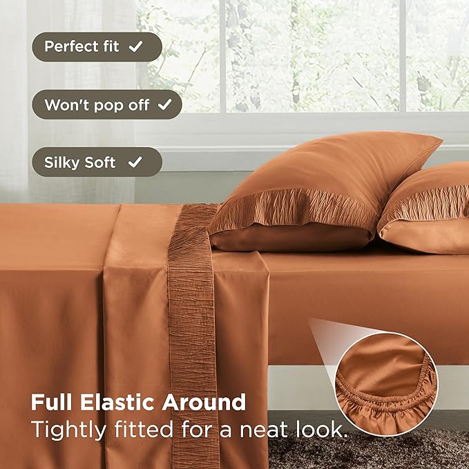 Bedsure California King Sheet Sets - 4 Pieces Soft Cal King Sheets - Breathable & Cooling - Hotel Luxury - Easy Care Polyester Microfiber Bedding for Women, Men, Terracotta
