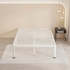 MAF 18 Inch Full Size Bed Frame White with Round Corner Legs Mattress Slide Stopper No Box Spring Needed Heavy Duty Metal Platform Bed Frames Under-Bed Storage Space, 3000 LBS Steel Slats Support