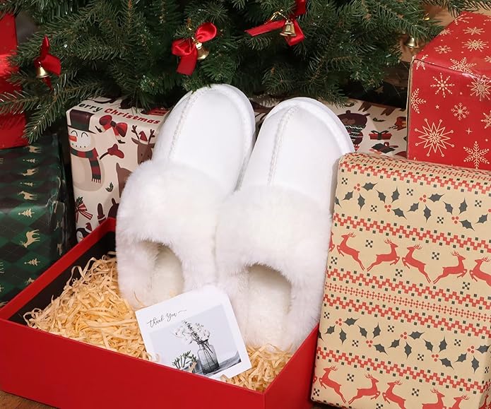 KuaiLu Womens Fluff Dual Memory Foam Slippers Ladies Cozy Arch Support Warm Scuff Slippers Slip on Comfy Winter House Shoes with Non-Slip Indoor Outdoor Hard Sole