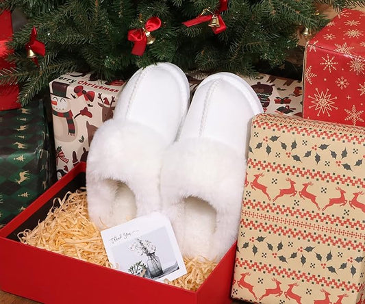 KuaiLu Womens Fluff Dual Memory Foam Slippers Ladies Cozy Arch Support Warm Scuff Slippers Slip on Comfy Winter House Shoes with Non-Slip Indoor Outdoor Hard Sole