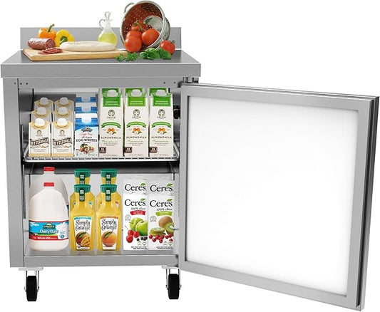 KoolMore 27" Stainless Steel Worktop Commercial Refrigerator with 3 1/2 Backsplash - 6.3 cu.ft, RWT-1D-6C