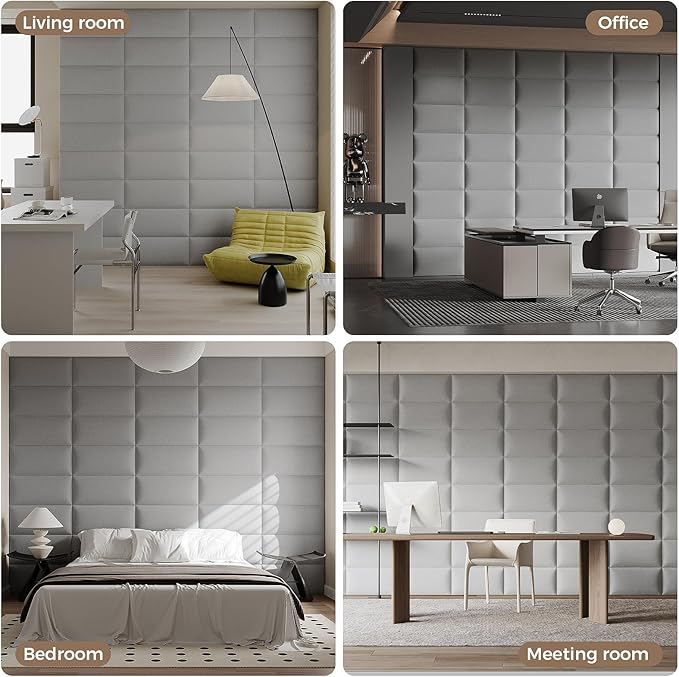 Airy Light Gray Linen Fabric Headboard 24x12 Inch 12-Panel Set - Wall-Mounted or Freestanding for Queen/King Beds, Breathable and Lightweight Design