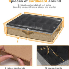 homyfort Under Bed Shoe Storage Organizer Fits 12 Pairs- Underbed Shoe Container Solution Shoes Box Bins with Clear Window for Sneakers,High Heels,Flip Flop(Black)