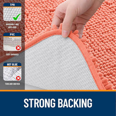 OLANLY Bathroom Rugs 59x24, Extra Soft Absorbent Chenille Bath Rugs, Rubber Backing Quick Dry, Machine Washable Bath Mats for Bathroom Floor, Tub and Shower, Home Decor Accessories, Coral