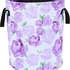 Purple Watercolor Floral Laundry Basket Foldable Oxford Cloth Funny Tote Bag Laundry Hamper Clothes Storage Bucket Organizer For Bathroom/Laundry Storage/Bedroom 17.7x13.7 Inch