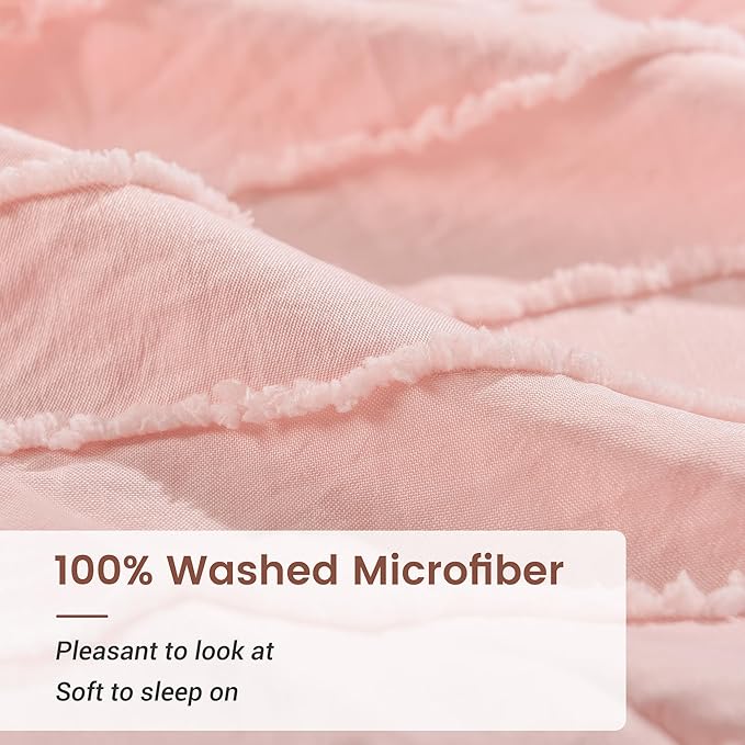 NEXHOME PRO California King Duvet Cover, Pink 3 Pieces Boho Tufted Duvet Cover Set, Soft and Lightweight Microfiber Comforter Cover Set for All Season (Pink Cal King, 104 x 98)-No Comforter