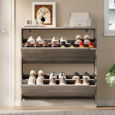 Shoe Cabinet with 2 Flip Drawers, Slim Narrow Shoe Storage Cabinet, Freestanding Shoe Organizer with Adjustable & Removable Shelves, Top Display Shelf for Entryway, Hallway, Foyer, Closet