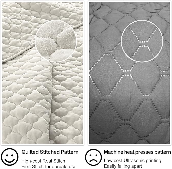 HORIMOTE HOME Quilt Set Twin Size Beige Bedspread, Modern Style Quilted Clouds Pattern Soft Coverlet Set Lightweight Microfiber Quilted Bedspread for All Season, Includes 1 Quilt and 1 Pillow Sham