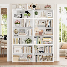 FOTOSOK 6-Tier Open Bookcase and Bookshelf Set of 2, Freestanding Display Storage Shelves Tall Bookcase for Bedroom, Living Room and Office, White