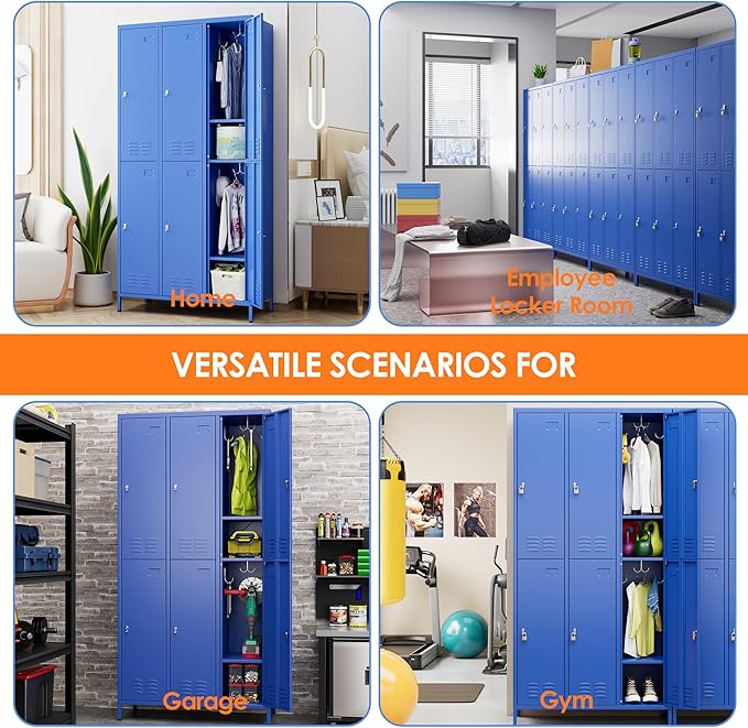 Aobabo Metal Locker for Employees, 6 Doors Metal Locker Cabinet with Lock, Industrial Storage with 18 Hooks, Storage for Office, Gym, Dormitory, Assembly Required, Blue