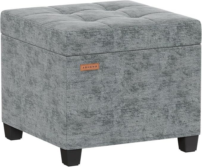 17.7 inches Chenille turfed Ottomans Cube with Storage, Metal-Framed Square Storage Ottoman Foot Rest Stool Holds 770 LB for Dorm Living Room Bedroom Gray UASN641G