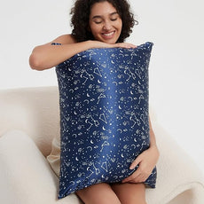 ALASKA BEAR Silk Pillowcase Envelope Closure, 22 Momme 100 Percent Long Overlap Sleeve Mulberry Silk Pillow Case Foldover Design, Machine Washable and NO Zipper, Queen (1, Constellation)