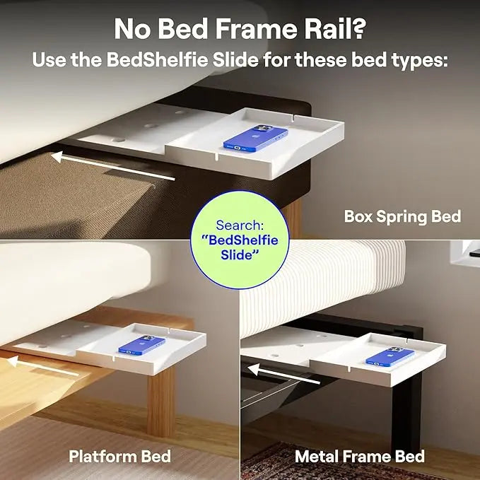 BedShelfie Bedside Shelf for Dorm Room Bunk Bed & Top Bunk, College Dorm Room Essentials, Bedside Caddy, Clip on Floating Desk Tray, Bed Side Table Storage, Loft Nightstand Decor - Cable Catch, White BedShelfie