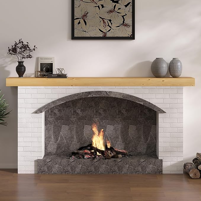 Dreamland 72 X 8 X 3 Fireplace Mantel - Solid Rustic Wood Wall Mounted Floating Shelf - Handcrafted Wood Fireplace Mantels - Floating Fireplace Mantel - Natural