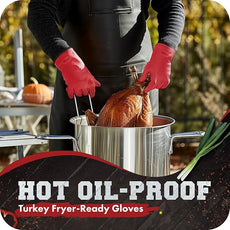 KITCHEN PERFECTION XL Silicone Smoker Oven Gloves-Extreme Heat Resistant BBQ Gloves-Handle Hot Food Right on Your Grill Fryer&Pit|Waterproof Grilling Cooking Baking Mitts|Superior Value Set+3 Bonuses