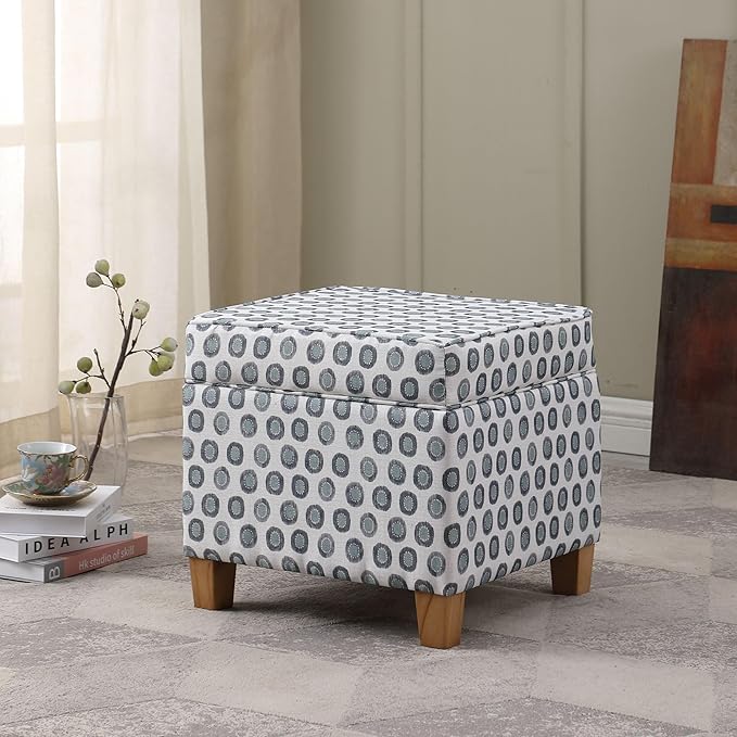 Homepop Home Decor | K7342-A876 | Classic Square Storage Ottoman with Lift Off Lid | Ottoman with Storage for Living Room & Bedroom, Small Multi Green Medallion Ikat Print