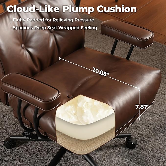 ovios Ergonomic Office Chair, High Back Faux Leather Executive Chairs with Thick Cushion, Comfy High-Century Modern Swivel Rolling Computer Armchair (Dark Brown, PU Leather)