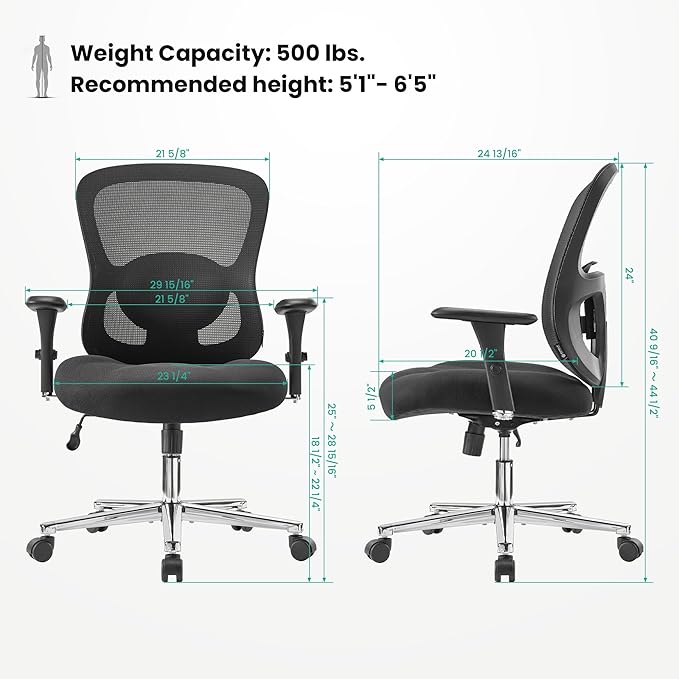 EUREKA ERGONOMIC Big and Tall Office Chair for Heavy People, Hoss 500lbs Heavy Duty Office Chair Mesh Ergonomic Desk Chair with Armrest, Rolling Chair with Wide Comfy Seat for Adult, Black