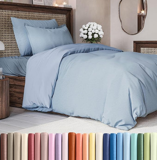 CGK Unlimited Duvet Cover Twin/Twin XL Size Set - Extra Soft Duvet Cover 68 x 90 with 1 Pillow Sham - Hotel Quality, Fade Free w/Zipper Closures & Ties - Bedding and Bed Linens Set (Heathered Blue)