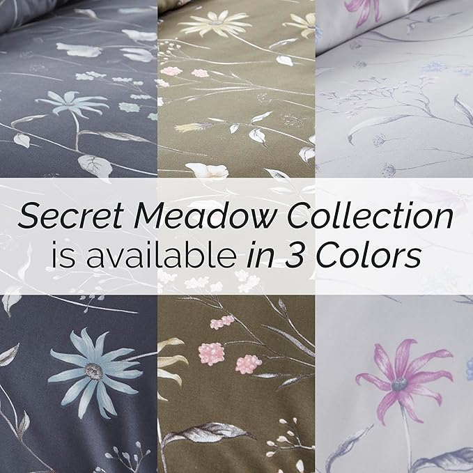 Southshore Fine Living, Inc. Floral Duvet Cover Twin/Twin XL Set - Premium Quality Microfiber Twin/Twin XL Bedding Sets, Easy Care - 1 Twin Duvet Cover, 1 Sham - Secret Meadow Olive-Brown