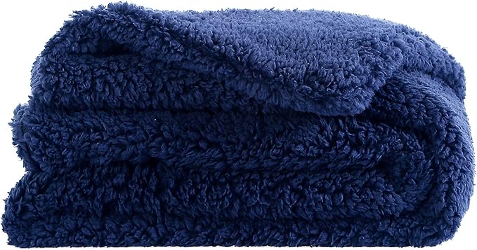 Reafort Ultra Soft Sherpa Euro Sham Pillow Case 26"x26" Replacement with Zipper Closure (Navy, 26"x26" Euro Sham)