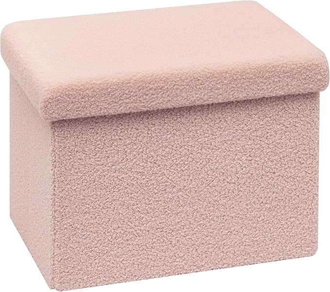 PINPLUS Sherpa Storage Ottoman Footrest Stool - Plush Foldable Cube with Hidden Compartment, Multi-Functional Furniture for Living Room, Bedroom, Office - Pink, 16.5”L x 12.6”W x 12.6”H