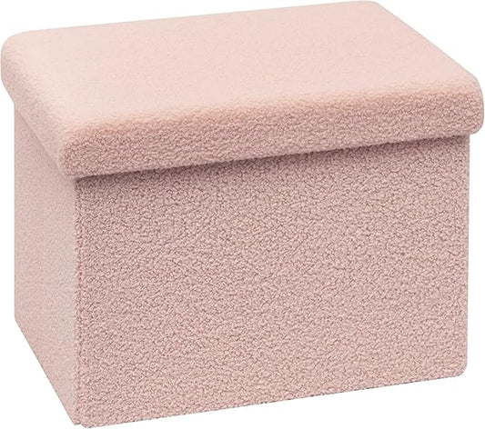 PINPLUS Sherpa Storage Ottoman Footrest Stool - Plush Foldable Cube with Hidden Compartment, Multi-Functional Furniture for Living Room, Bedroom, Office - Pink, 16.5”L x 12.6”W x 12.6”H