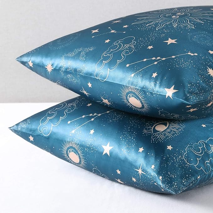 EXQ Home Satin Pillowcase for Hair and Skin, Soft Cooling Printed Pillow Cases King Size Set of 2 Satin Pillow Case with Envelope Closure（Sun,20x40 inches