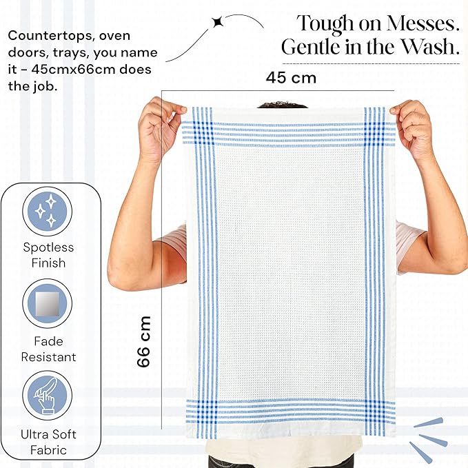 Sky Blue and White Cotton Kitchen Towels 5 Pack, 16x26 Inch, Waffle Weave, Quick Dry, Absorbent, Durable Dish Towels for Drying, Cleaning, Cooking, Daily Kitchen Use