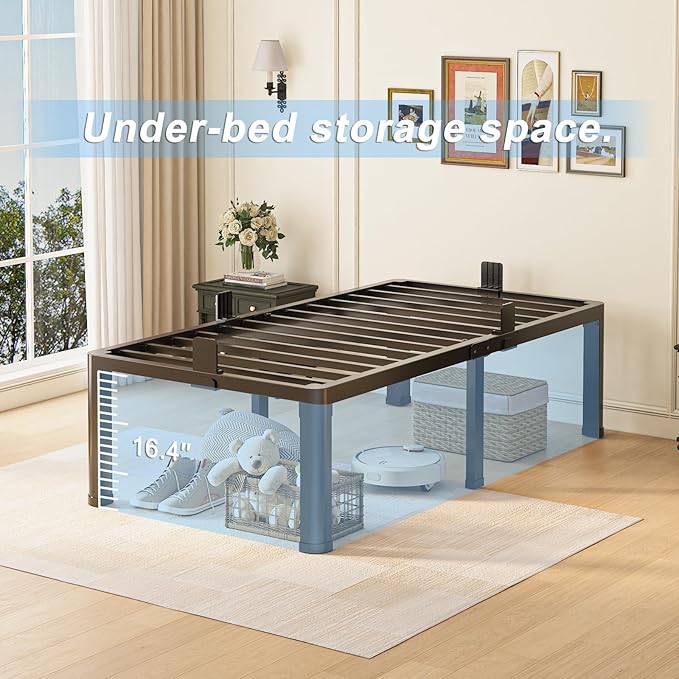 18 inch Twin Bed Frame with Round Corner Legs Mattress Slide Stopper,3500 lbs Heavy Duty Metal Platform,No Box Spring Needed,Steel Slat Support,Easy Assembly,Noise Free