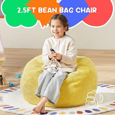 Hobestluk 2.5FT Bean Bag Chair Beanbags Small Bean Bag Chair with Filler Included Teardrop Bean Bag with Removable Cover for Bedroom Living Room (Small, Yellow)