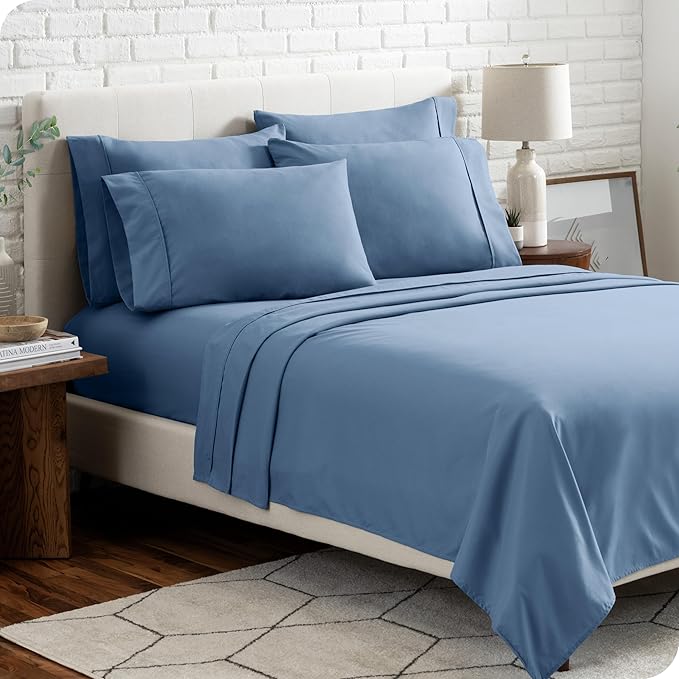 Bare Home Hotel Luxury Split King Sheet Set, Extra Soft, Deep Pockets, Easy Fit, Cooling & Breathable, Wrinkle, Fade, Stain Resistant, Includes 4 Pillowcases (Split King, Coronet Blue)