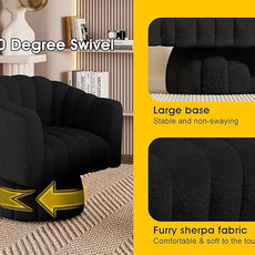 360 Degree Sherpa Swivel Cuddle Barrel Accent Sofa Chairs, Round Teddy Armchairs with Wide Upholstered, Furry Boucle Reading Chair for Living Room, Bedroom, Office, Waiting Rooms (Black)