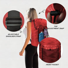 Laundry Bag with Shoulder Straps and Mesh Pocket Laundry Backpack Large Portable Laundry Hamper for College Laundromat Apartment (Red)
