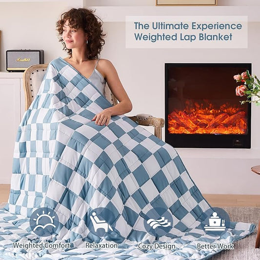 Blue Checkered Weighted Blanket for Adults 20lbs, 48"x72", Twin Full Size Cooling Plaid Heavy Throw Blanket for 130-220lbs, Microfiber Soft Thick Big Blankets Weighted Comforter Gift for Sleeping